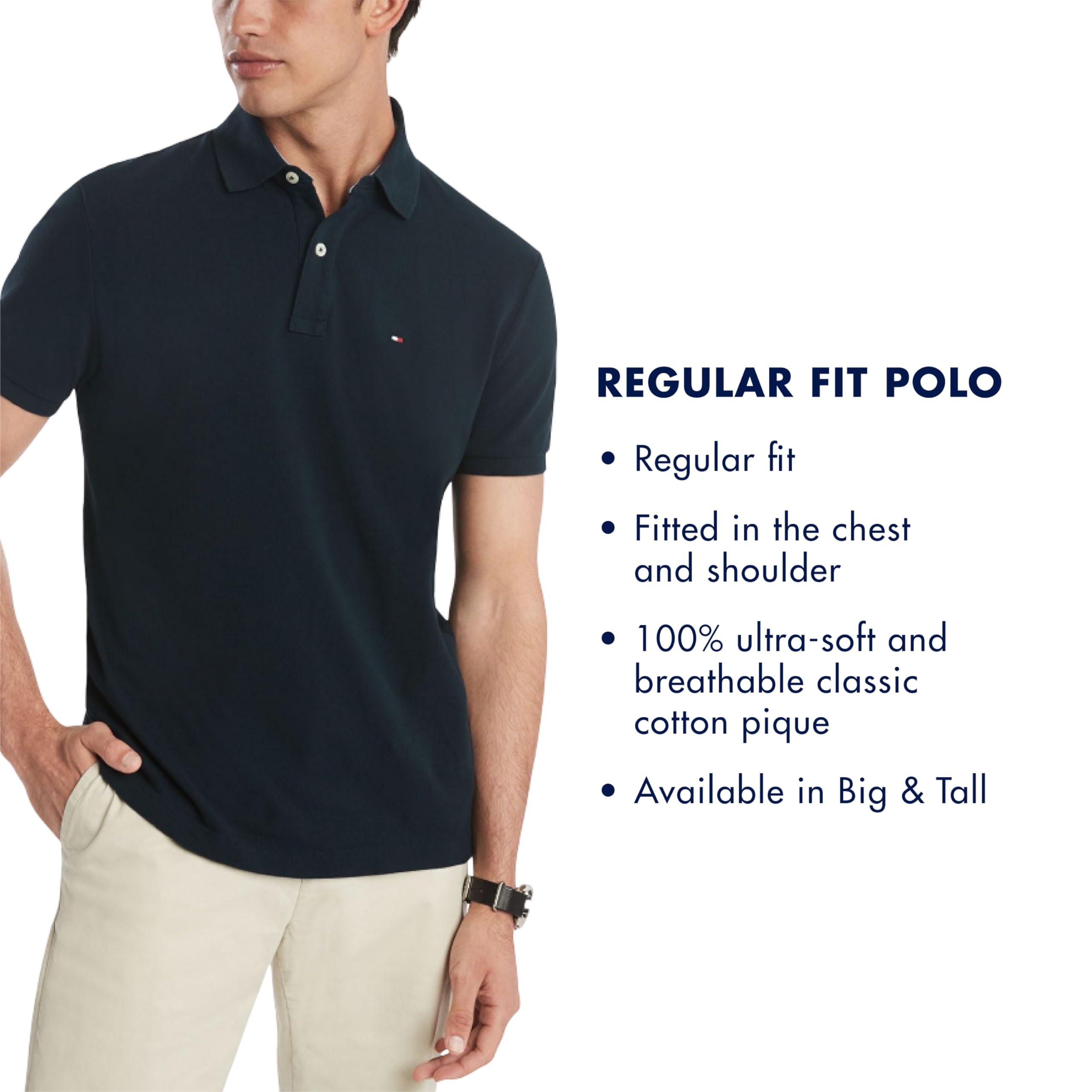 Tommy Hilfiger Men's Polo Shirt Regular Fit, Tommy Black Large