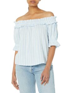 tommy hilfiger women's stripes ruffles off the shoulder casual, blue/white