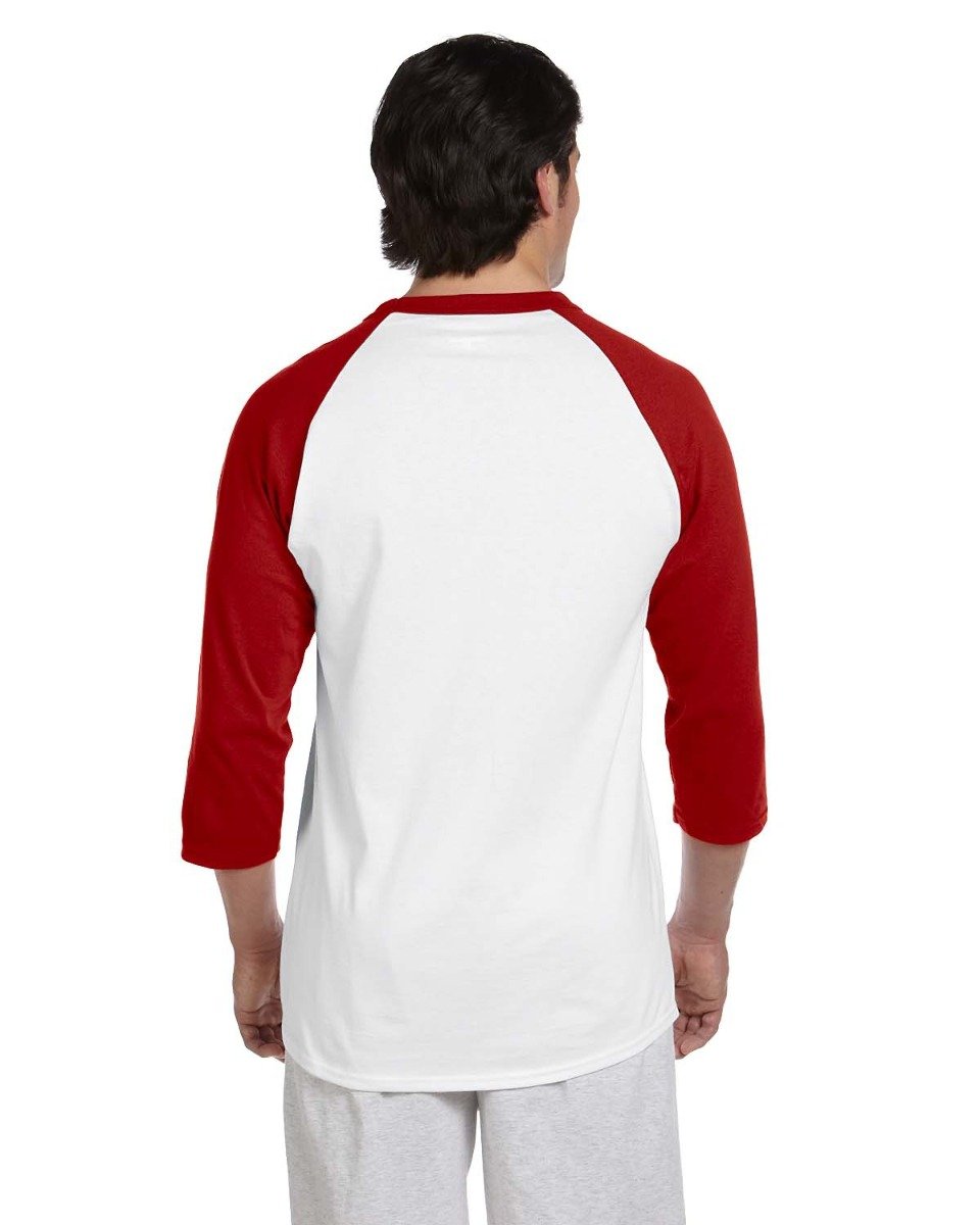 Champion Men's Raglan Baseball T-Shirt, White/Scarlet, X-Large