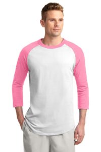 sport-tek colorblock raglan jersey. t200 white/bright pink