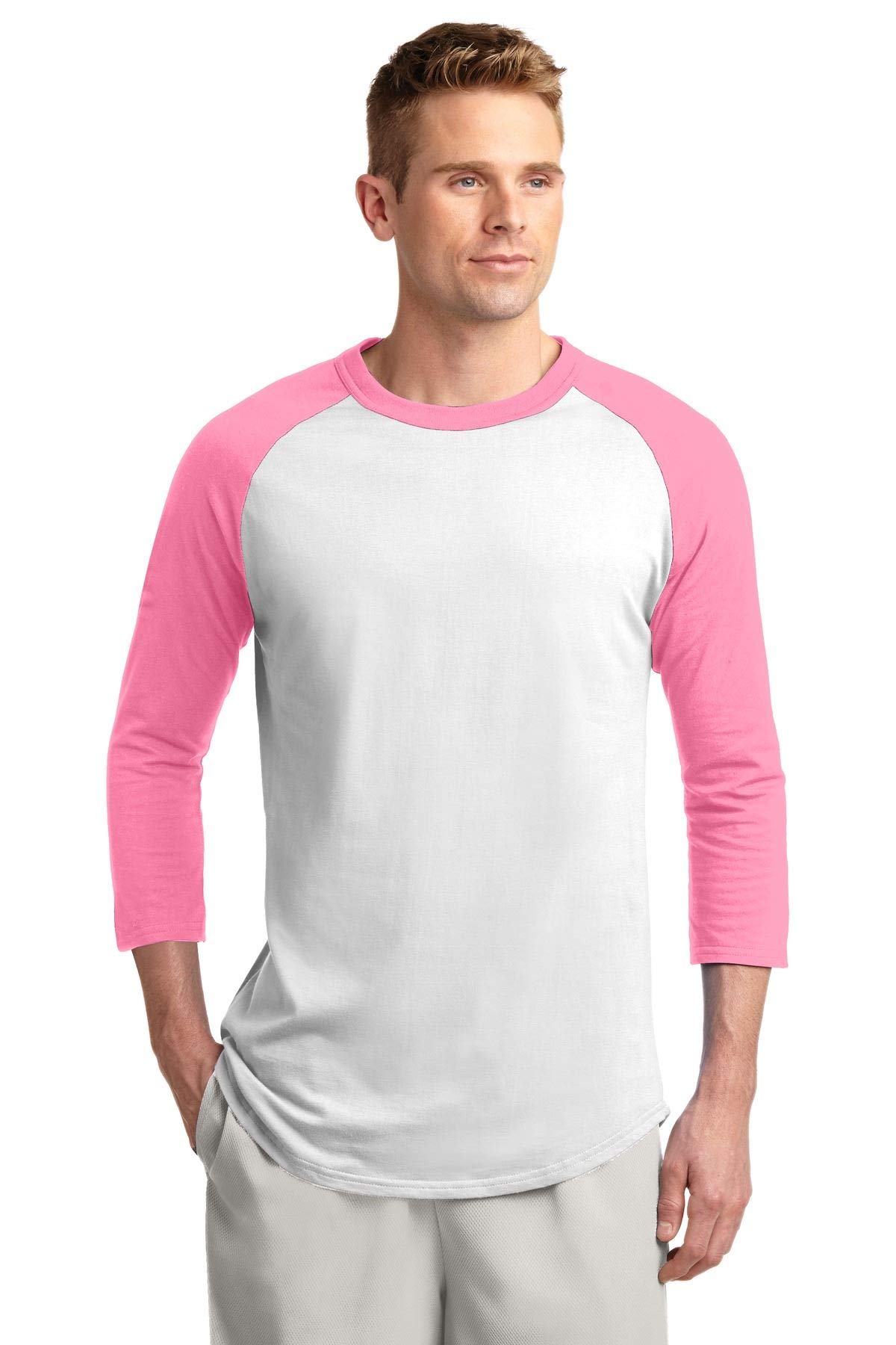 SPORT-TEK Colorblock Raglan Jersey. T200 White/Bright Pink