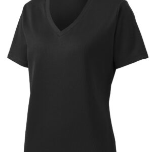 SPORT-TEK Ladies PosiCharge RacerMesh V-Neck Tee. LST340, Black, Large