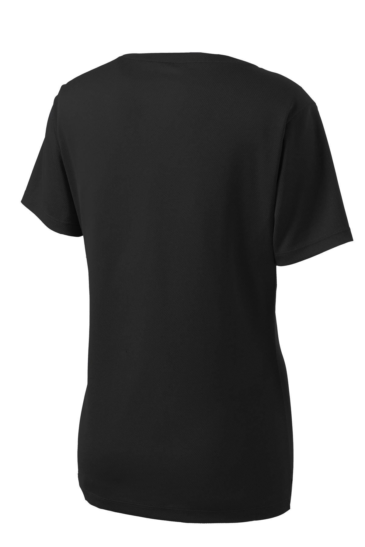 SPORT-TEK Ladies PosiCharge RacerMesh V-Neck Tee. LST340, Black, Large