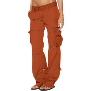 Cargo Pants Women High Waist, Pants with Pockets Outdoor Casual Military Trousers Work Pants Low Waist Relaxed Jogger Pants Tommyinnit Cosplay Waisted Women's Pants Casual (L, Orange)