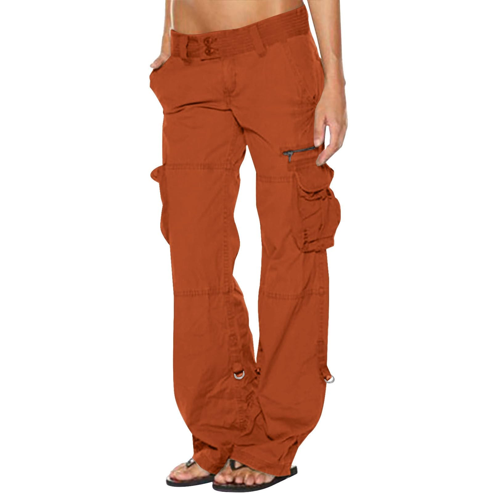 Cargo Pants Women High Waist, Pants with Pockets Outdoor Casual Military Trousers Work Pants Low Waist Relaxed Jogger Pants Tommyinnit Cosplay Waisted Women's Pants Casual (L, Orange)