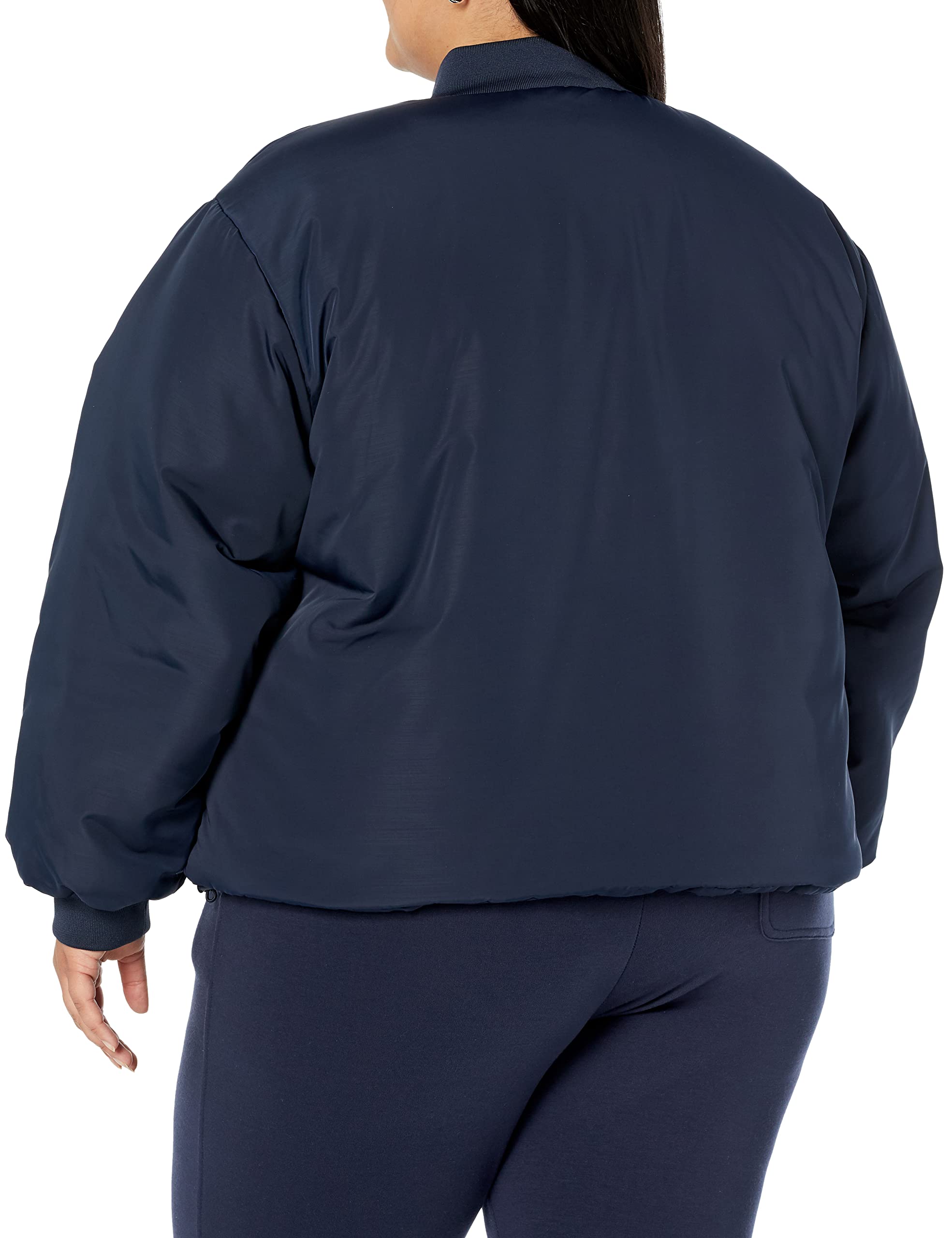 Amazon Essentials Women's Relaxed-Fit Recycled Polyester Padded Cropped Bomber Jacket (Available in Plus Size) (Previously Amazon Aware), Navy, Small