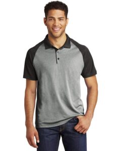 sport-tek posicharge racermesh raglan heather block polo f20