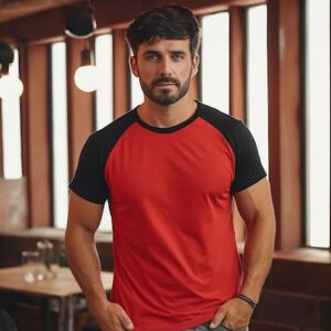 Decrum DISC Black and Red Raglan Shirt Soft Cotton Jersey - Short Sleeve Baseball Shirts for Men [40011022] | Red&Blk SHS, S