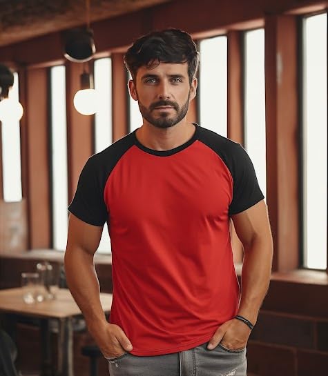 Decrum DISC Black and Red Raglan Shirt Soft Cotton Jersey - Short Sleeve Baseball Shirts for Men [40011022] | Red&Blk SHS, S