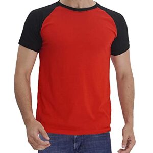 Decrum DISC Black and Red Raglan Shirt Soft Cotton Jersey - Short Sleeve Baseball Shirts for Men [40011022] | Red&Blk SHS, S