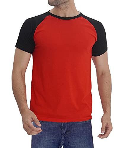 Decrum DISC Black and Red Raglan Shirt Soft Cotton Jersey - Short Sleeve Baseball Shirts for Men [40011022] | Red&Blk SHS, S