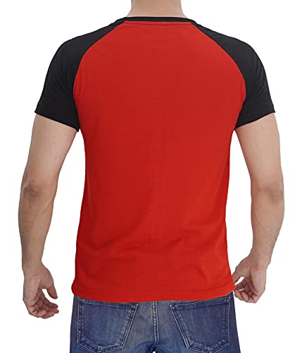 Decrum DISC Black and Red Raglan Shirt Soft Cotton Jersey - Short Sleeve Baseball Shirts for Men [40011022] | Red&Blk SHS, S