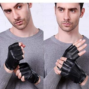 Fingerless Cosplay Gloves PU Faux Leather Outdoor Sport Half Finger Driving Glove for Men Women Teens (Fingerless, M)