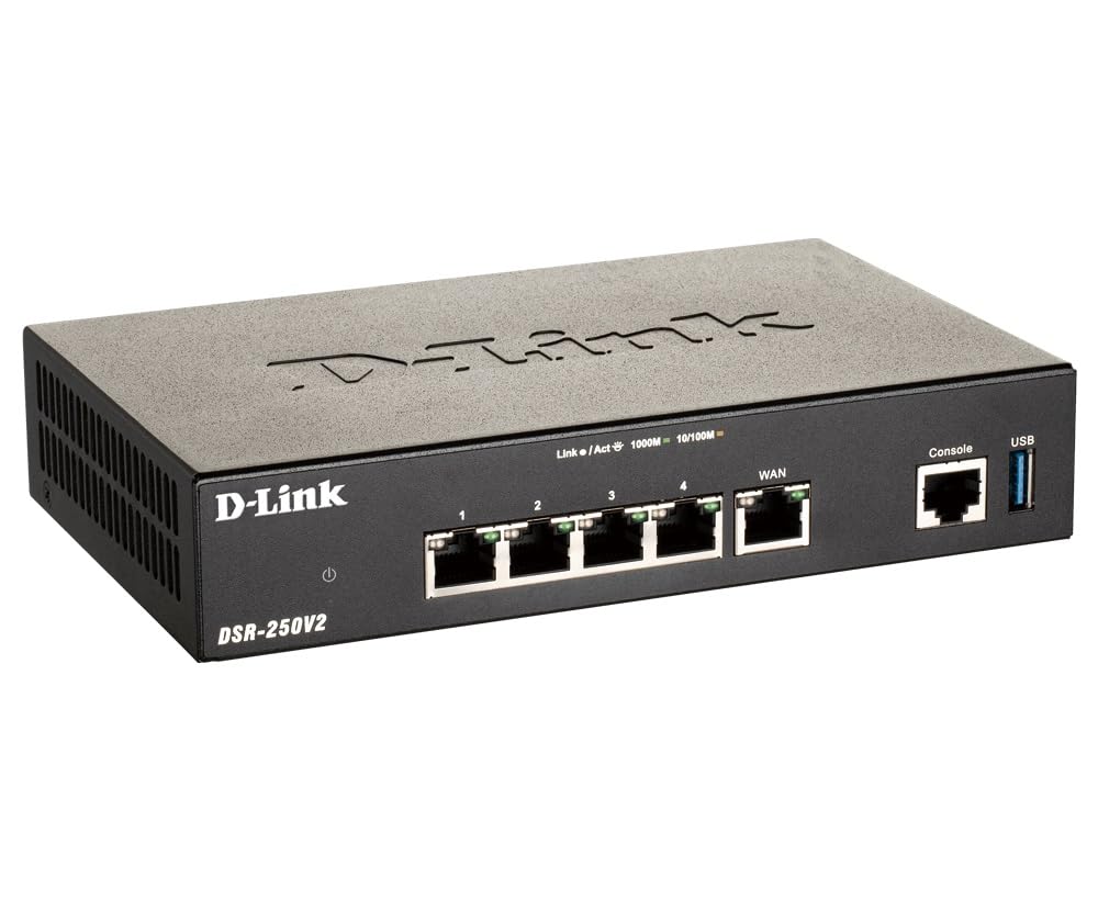 D-Link Unified Services VPN Router, 4 Port Gigabit Dual WAN Ethernet Load Balance Firewall Management Solution Mobile Broadband Support (DSR-250V2)