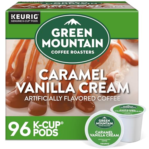 Green Mountain Coffee Roasters Caramel Vanilla Cream Coffee, Keurig Single-Serve K-Cup pods, Light Roast, 96 Count (4 Packs of 24)