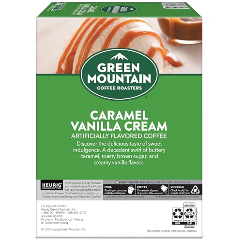 Green Mountain Coffee Roasters Caramel Vanilla Cream Coffee, Keurig Single-Serve K-Cup pods, Light Roast, 96 Count (4 Packs of 24)