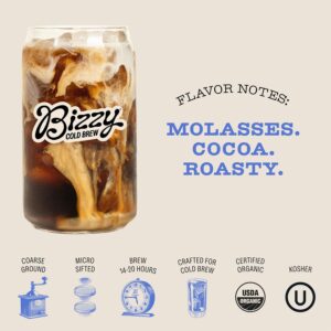 Bizzy Organic Cold Brew Coffee | Dark & Bold Blend | Coarse Ground Coffee | Dark Roast | Micro Sifted | Specialty Grade | 100% Arabica | 1 LB