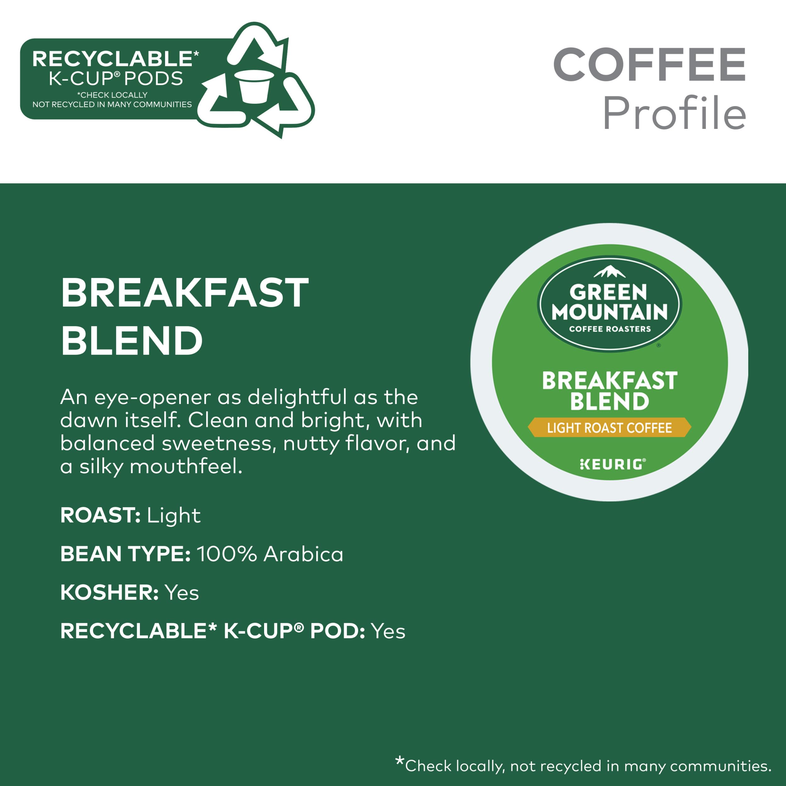 Green Mountain Coffee Roasters Breakfast Blend, Single-Serve Keurig K-Cup Pods, Light Roast Coffee, 24 Count