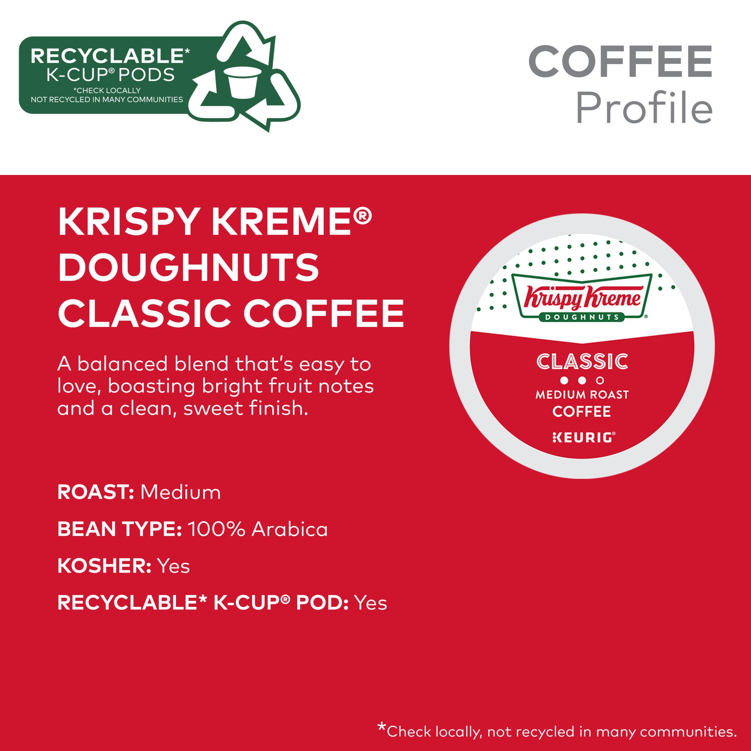 Krispy Kreme Classic, Single-Serve Keurig K-Cup Pods, Medium Roast Coffee, 12 Count (Pack of 6)