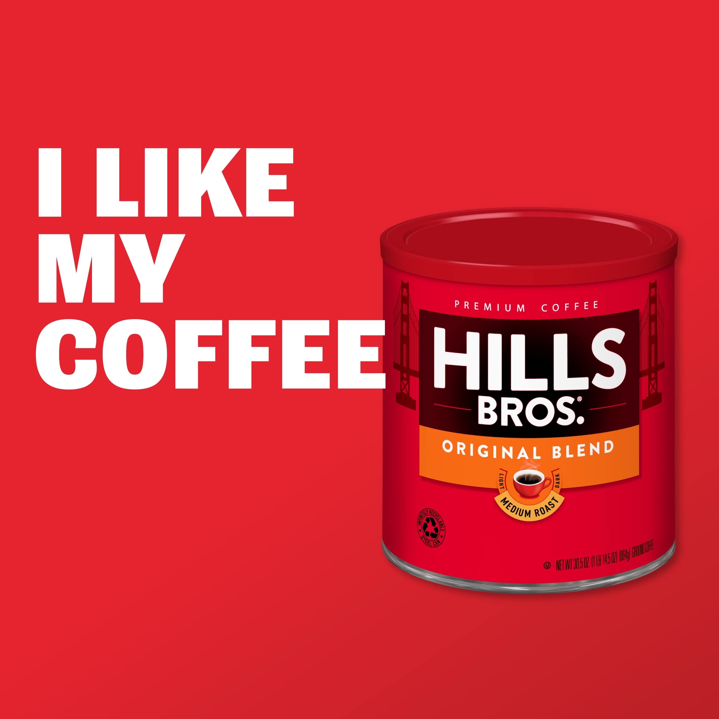 Hills Bros Donut Shop Ground Coffee, Dark Roast, 24 Oz. Can - Slightly Sweet, Smooth Coffee Taste