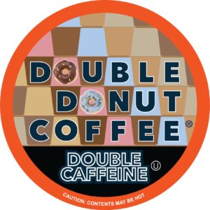 Double Donut High Caffeine Coffee Pods, Extra Strong Double Caffeine Coffee Cups for Keurig K Cup Brewer Machines Single Serve Dark Roast Coffee, 24 Count