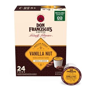 don francisco's vanilla nut flavored medium roast coffee pods - 24 count - recyclable single-serve coffee pods, compatible with your k- cup keurig coffee maker