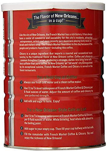 French Market Coffee & Chicory Medium-Dark Roast Ground Coffee, 12oz Can (Pack of 6)