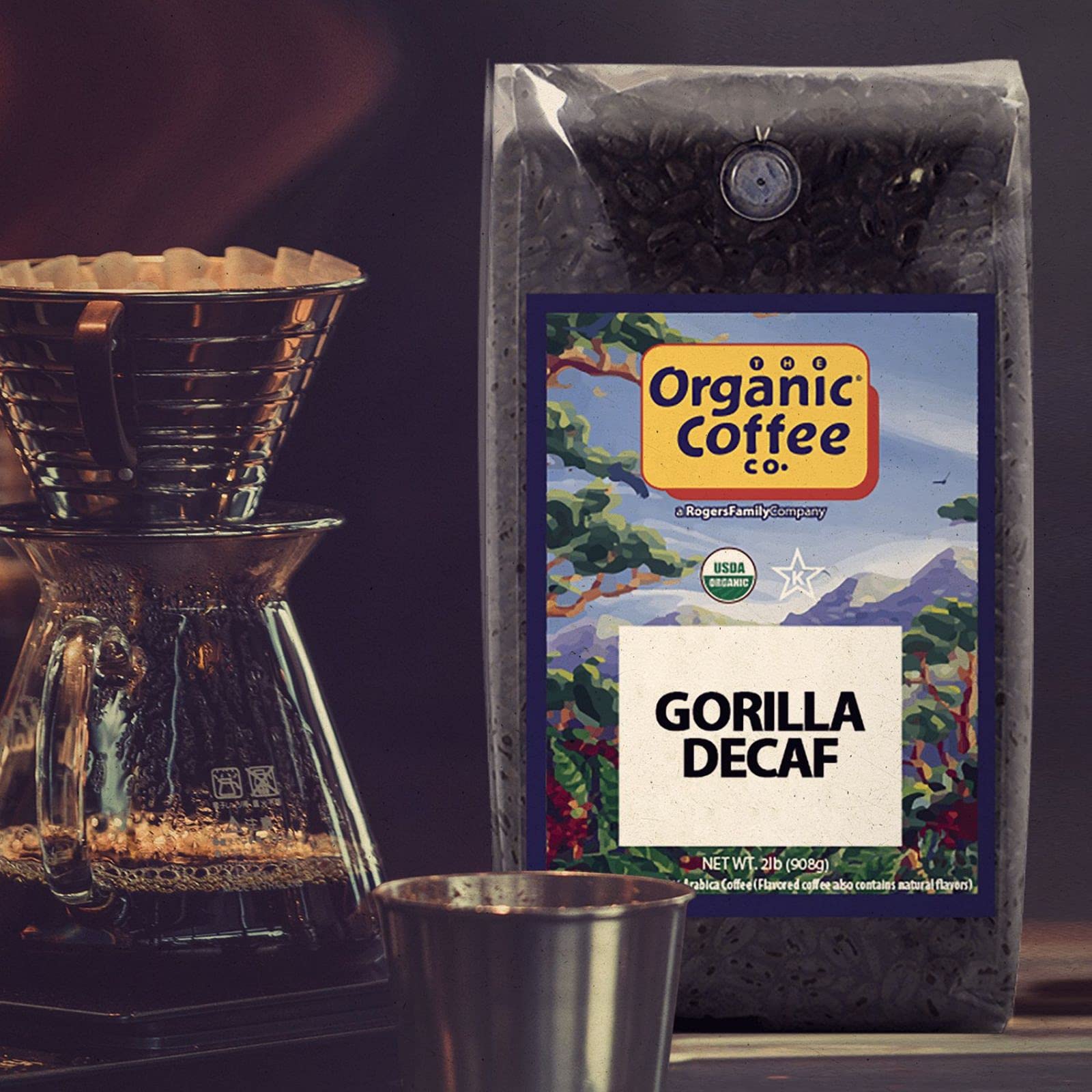 The Organic Coffee Co. Whole Bean Coffee - Gorilla Decaf (2lb Bag), Medium Roast, Swiss Water Processed, USDA Organic