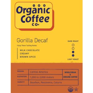 The Organic Coffee Co. Whole Bean Coffee - Gorilla Decaf (2lb Bag), Medium Roast, Swiss Water Processed, USDA Organic