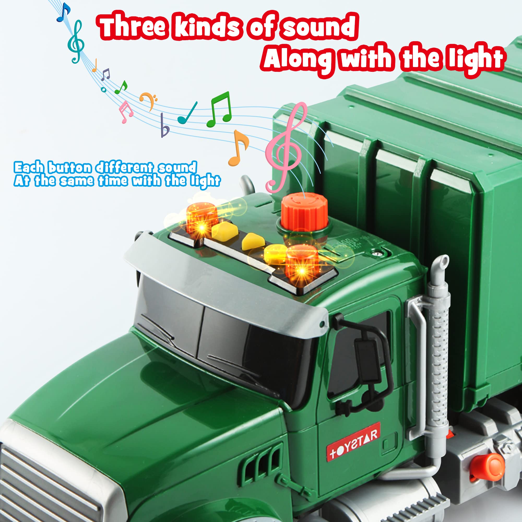 Dwi Dowellin Toddler Toys for 3 + Years Old Boys, 15" Large Garbage Truck Toy,Friction Powered Waste Management Garbage Truck with Lights and Sounds,3 Rear Loader Trash Cans,Kids Gift