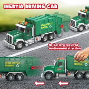 Dwi Dowellin Toddler Toys for 3 + Years Old Boys, 15" Large Garbage Truck Toy,Friction Powered Waste Management Garbage Truck with Lights and Sounds,3 Rear Loader Trash Cans,Kids Gift