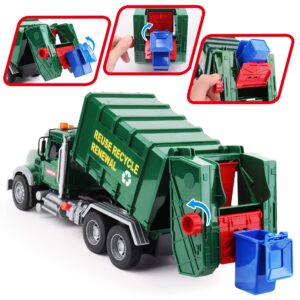 Dwi Dowellin Toddler Toys for 3 + Years Old Boys, 15" Large Garbage Truck Toy,Friction Powered Waste Management Garbage Truck with Lights and Sounds,3 Rear Loader Trash Cans,Kids Gift