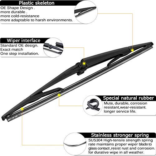 AUTOBOO Rear Wiper Blade Arm Replacement for Jeep Grand Cherokee 2005 2006 2007 2008 2009 2010 With 14 inch Rear Wiper Blade -Original Factory Quality (Pack of 2) OE:05139836AB