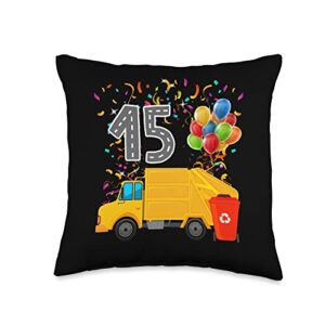 garbage truck dumpsters bin birthday pun happy 15 birthday rear loader garbage truck throw pillow, 16x16, multicolor