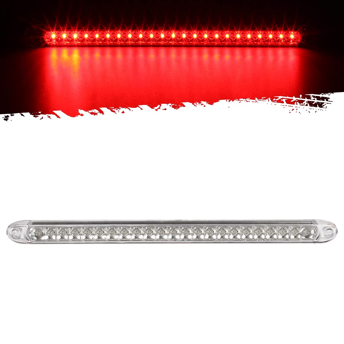 Partsam Submersible 17" Clear Lens Red 23 LED Trailer Truck RV Stop Turn Tail Rear 3rd Brake Identification Light Bar (Pack of 1)