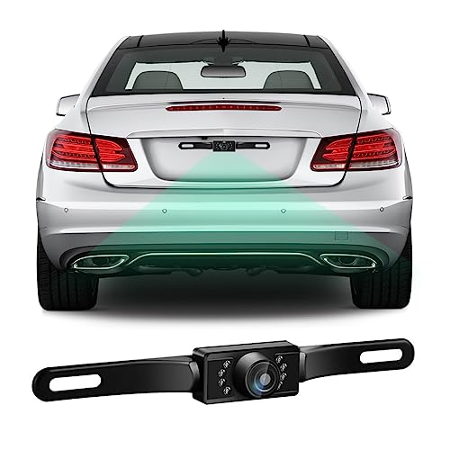 BESULEN Car License Plate Reverse Backup Camera, 8 LED Waterproof Back Up Camera, 720P Clear Night Vision Car Rear View Camera, Car Accessories Universal Reverse Rearview Cam for Vehicle SUV Pickup