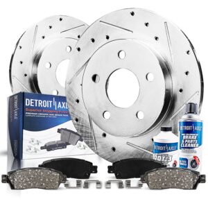 detroit axle - rear brake kit for chrylser 300 dodge challenger charger magnum drilled and slotted brake rotors ceramic brakes pads replacement: 12.60" inch rear rotors
