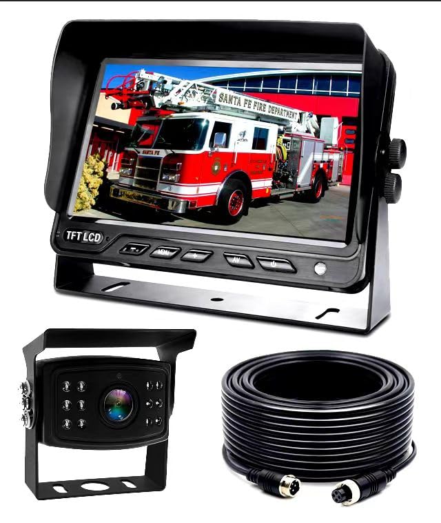 Rear View Backup Camera System Reversing Kit AHD 720P Wired 7" LCD Monitor,Night Vision,IP69K Waterproof Camera for Tractor/Motorhome/Bulldozer/Camper/Van/Heavy Equipment/Forklift/Skid Loader