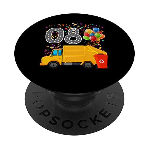 Happy O8 Birthday Rear Loader Garbage Truck PopSockets Swappable PopGrip