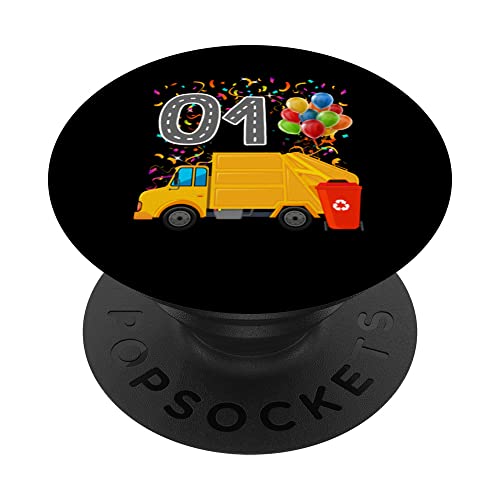 Happy O1 Birthday Rear Loader Garbage Truck PopSockets Swappable PopGrip