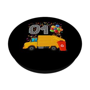 Happy O1 Birthday Rear Loader Garbage Truck PopSockets Swappable PopGrip