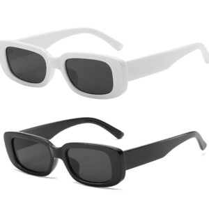 dollger trendy rectangle sunglasses for women men trendy vintage rectangular y2k white shades sunglasses black+ white