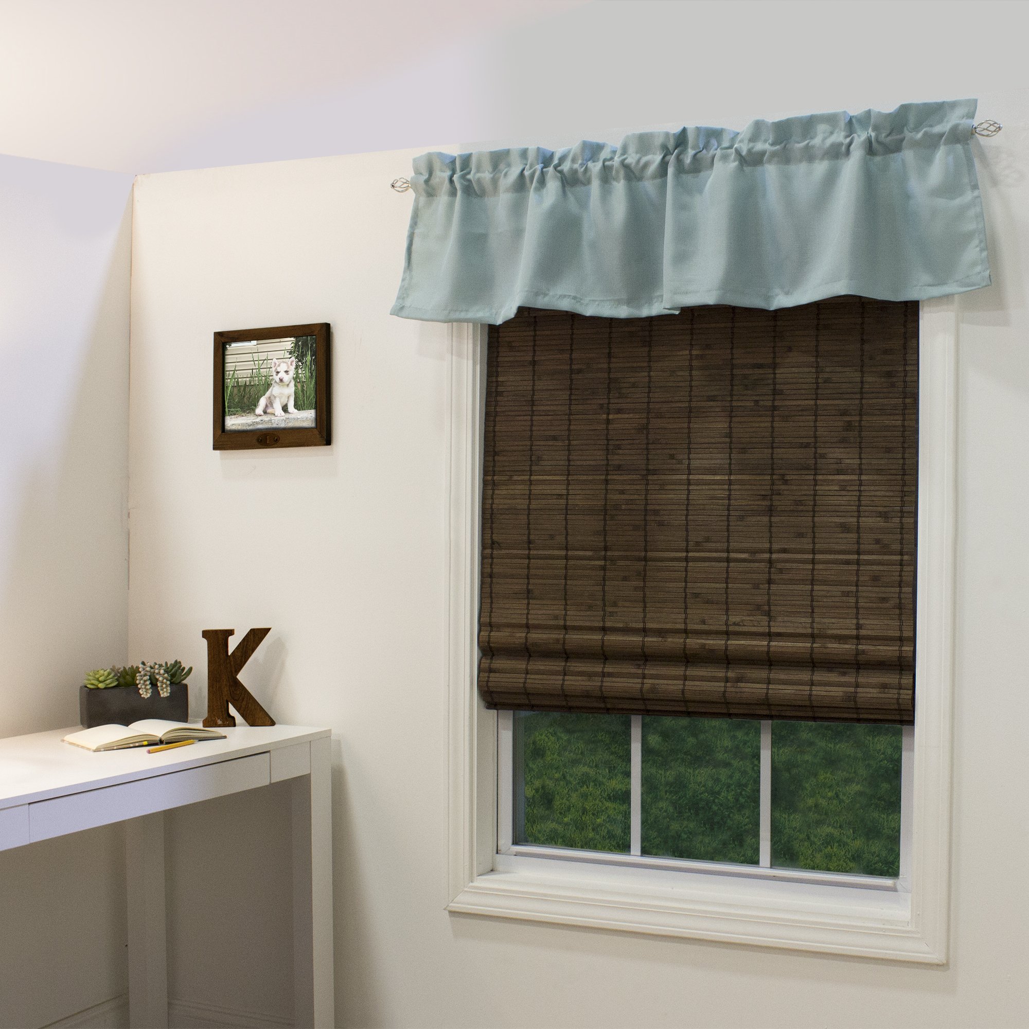 Radiance Cordless Bamboo Roman Shades for Windows - Flatstick Bamboo Blinds for Semi-Private Light Control - Easy to Lift & Fold Up Window Shades - Cocoa - 34 in. W x 64 in. L - (2216310E)