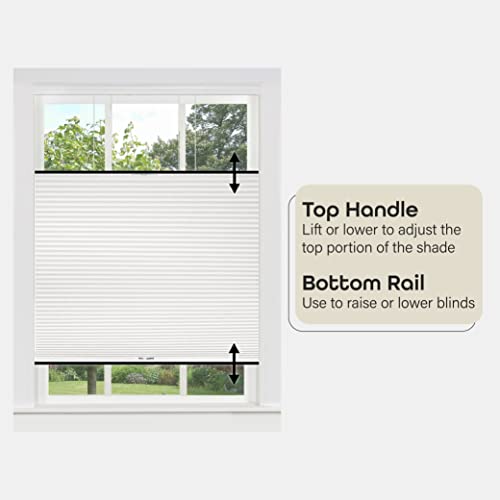 Cordless Cellular Pleated Window Shades - 35 Inch Width, 64 Inch Length - White - Light Filtering Top-Down Honeycomb Pull Down Blinds for Windows and Skylights by Achim Home Decor