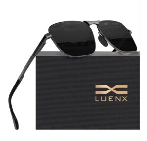 luenx men rectangular polarized sunglasses square retro shades - black lens gunmetal frame 59mm