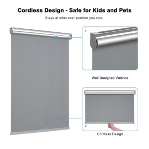 Changshade Cordless & Blackout Roller Shade, Room Darkening Rolled Up Shade, Fabric Window Blind, for Light Blocking/Sun Protection, 24 inches Wide, Gray ROL24GY72A