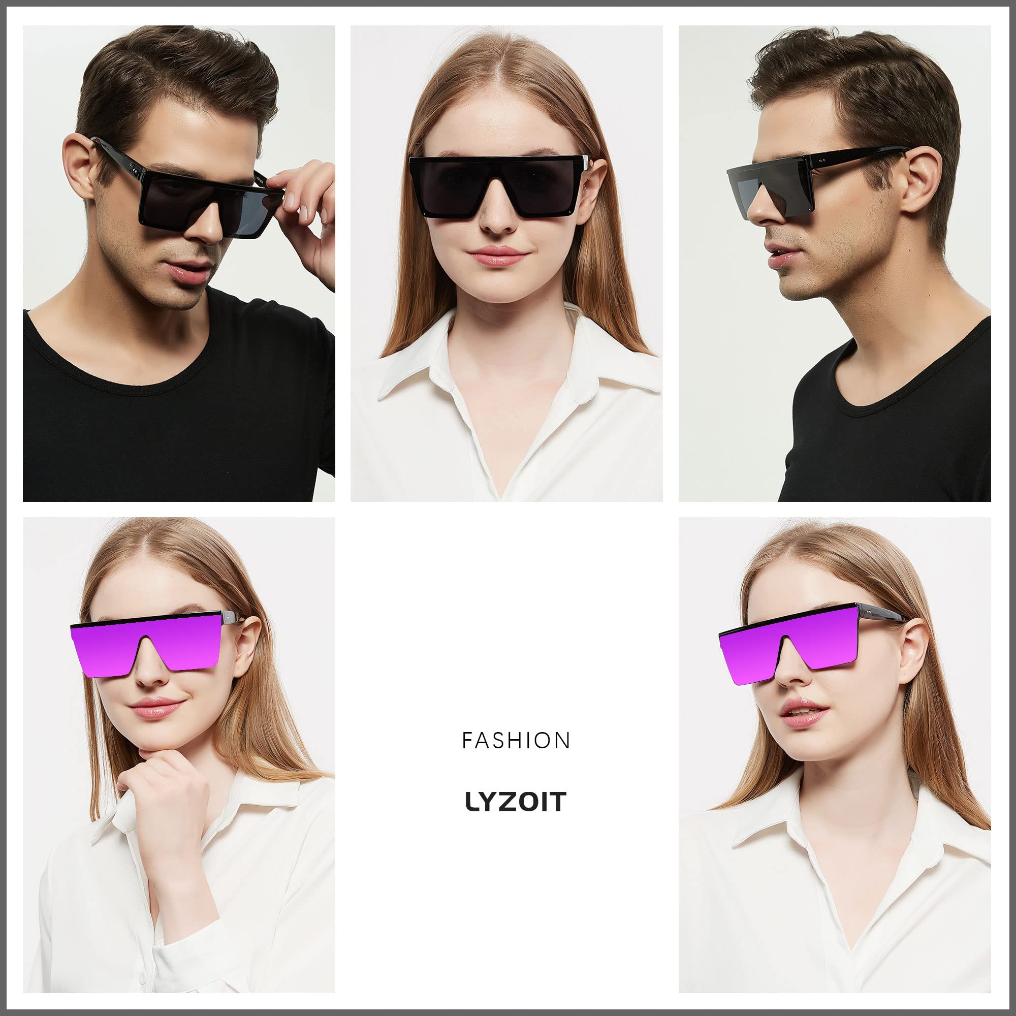 LYZOIT Square Oversized Sunglasses for Women Men Big Flat Top Fashion Shield Large UV Protection Shades Mirrored Purple Sun glasses