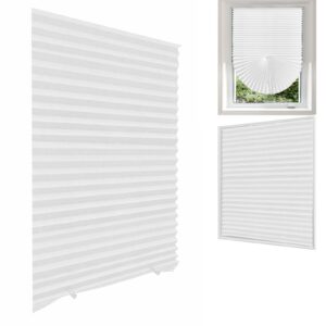 white blinds for windows, temporary window shades light filtering pleated fabric shade no drilling self adhesive blinds room darkening blinds for home office window - 24x59inch (fit windows 15in-24in)