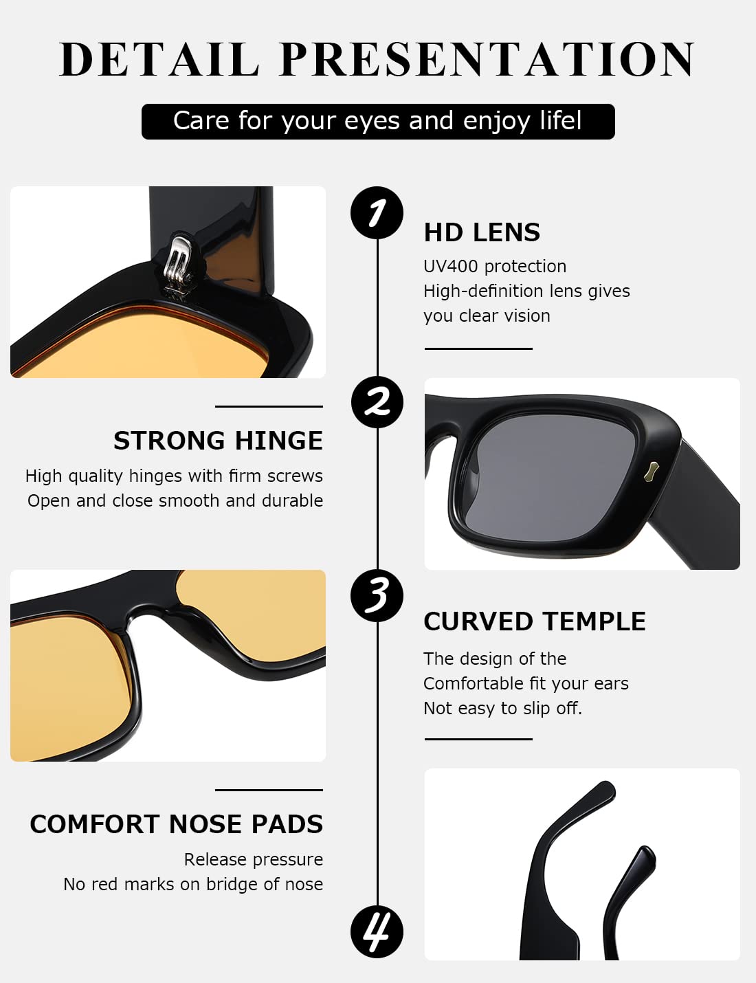 kimorn Sunglasses for Women Men Trendy Retro Fashion Sun Glasses 90’s Vintage Y2K Oversize Square Frame Shades K1337 (Black Yellow+Black Grey)