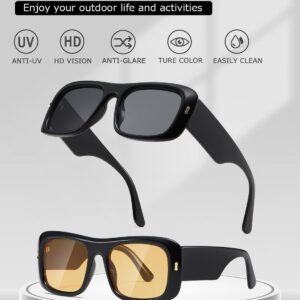 kimorn Sunglasses for Women Men Trendy Retro Fashion Sun Glasses 90’s Vintage Y2K Oversize Square Frame Shades K1337 (Black Yellow+Black Grey)